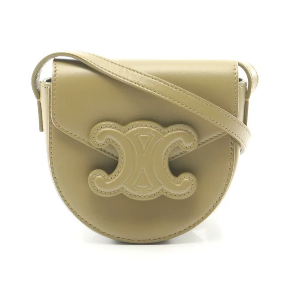 Celine Buzas Cuire Triomphe Shoulder Bag Leather Khaki Green